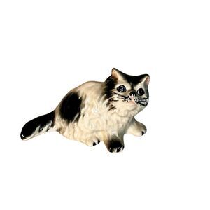 Vintage Hand Painted Ceramic Gray & White Cat